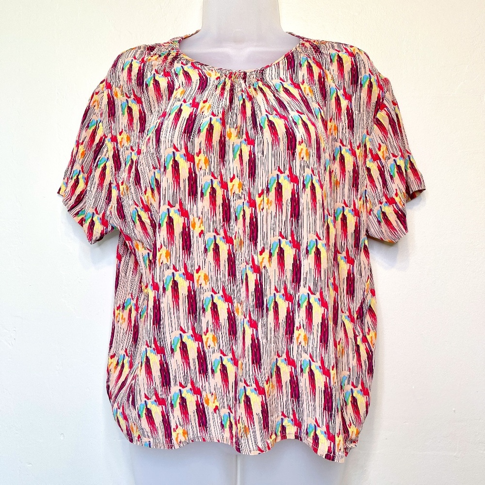 bimba & lola | Abstract Print Lightweight Silky Short Sleeve Detail Blouse - Picture 2 of 14